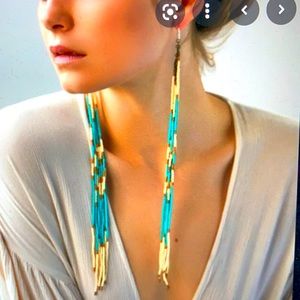 Free People Ghost Dancer Beaded Long Earrings Brand New Without Tags 11.5” long